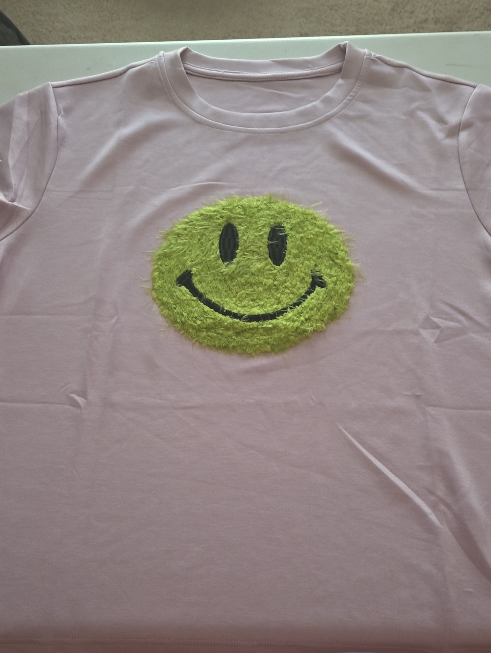 Girls' Pink Short-Sleeve Tee with Fuzzy Lime Smiley